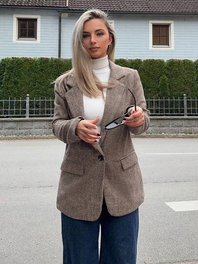 Jeta Ari 女性襯衫領犬牙紋西裝外套