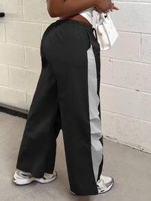 Alexandranx 女士春夏演唱会街头服饰外出拼色降落伞裤 - 黑色 - 查看 1