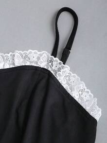 SHEIN Unity 女士夏季蕾丝边无袖褶裥下摆连衣裙 - 黑色 - 查看 4