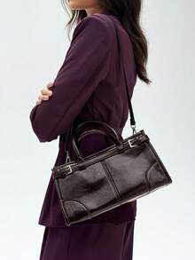 Aloruh 新款时尚手提包，简约优雅斜挎包，PU皮革材质，百搭复古都市风托特包，女士单肩包，日常购物斜挎包，复古风女包 - 咖啡棕 - 查看 7