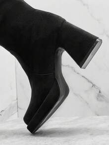 Solezae Women's Fashionable Sexy Faux Suede Platform Knee-High Boots - Black - View 8