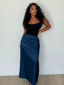 Alexandranx Women's Solid Color High Waist Elegant Mermaid Skirt Maxi - Navy Blue - View 4
