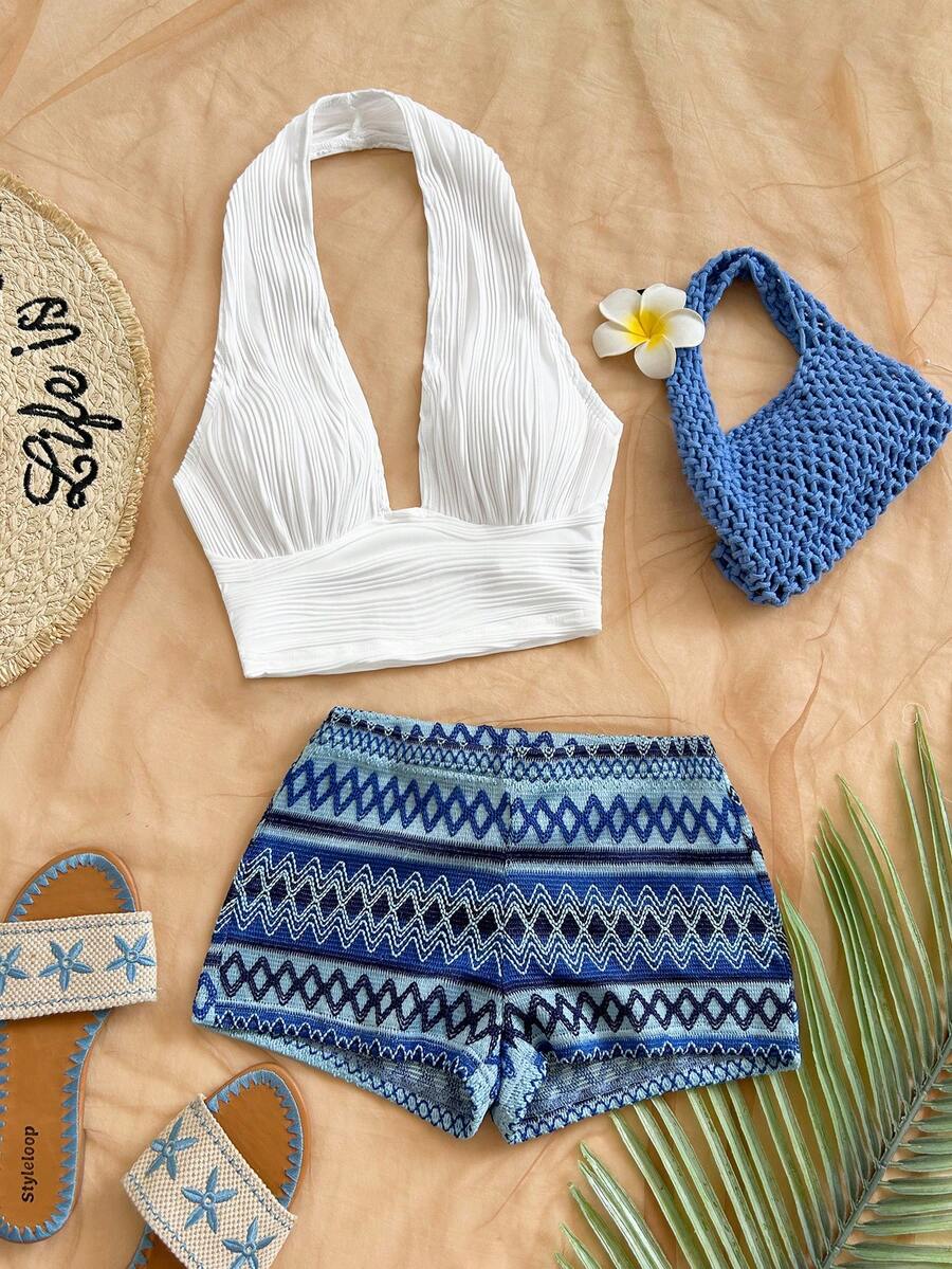 Soleia 波西米亚浪漫花卉度假两件套 - 彩色条纹吊带背心和短裤，适合春夏休闲、海滩、婚礼宾客、毕业典礼、早午餐、圣帕特里克节、春假、复活节、音乐节等场合。 - 彩色 - 查看 1