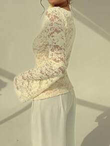 Aloruh Women's Floral Print V-Neck Flare Sleeve Fashionable Fall Autumn Winter Back To School Top, Homecoming