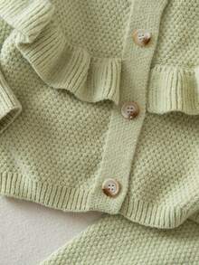 SHEIN Conjunto de 2 peças de suéter cardigan de malha com gola babada e calças retas para bebês meninas, confortável para outono/inverno, verde, moderno e versátil, adequado para uso diário, casa, atividades ao ar livre, viagens - Verde - Ver 6