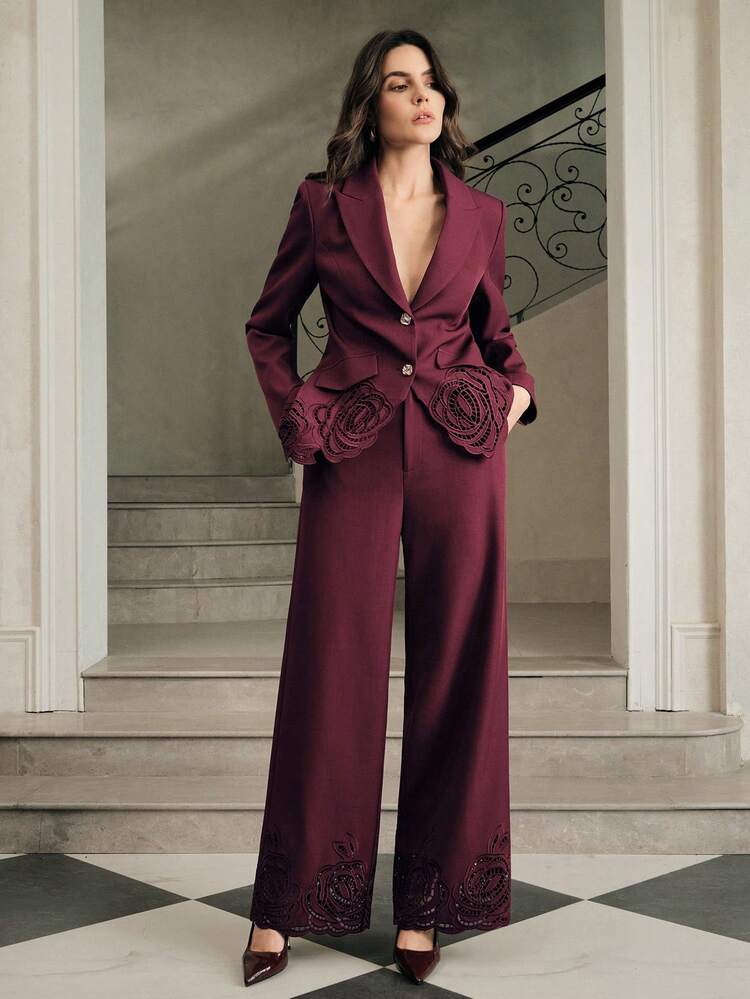 Elegant Women's Formal Embroidered Suit Set, High-End Design, Slimming, Suitable For Party, Formal Occasions, Work, Graduation, Wedding