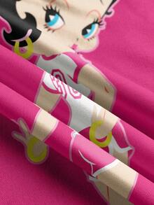 Betty Boop x SHEIN Women's Casual Colorblock Cartoon Pattern Round Neck Drop Shoulder Oversize Sweatshirt, Autumn