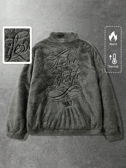 Street Life Unisex Thermal Lined Jacket With English Print, Casual Autumn/Winter
