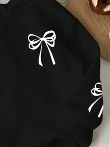 女婴休闲可爱蝴蝶结装饰宽松针织柔软卫衣，黑白配色，舒适适合秋冬季节，女婴外套，女婴服装，黑色女婴服装 - 彩色 - 查看 4