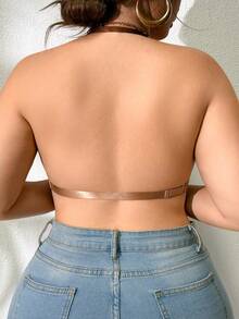 SHEIN Plus Size Contrast Color Strap Seamless Comfortable Bra - Coffee Brown - View 3