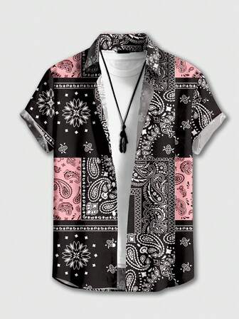 Street Life Men Paisley Print Short Sleeve Shirt For Summer Vacation
