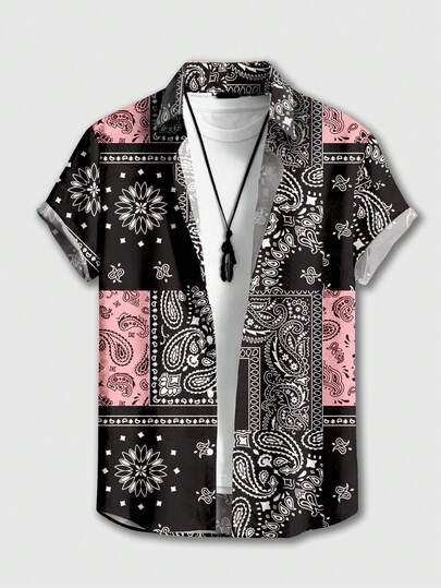 Street Life Camicia a maniche corte con stampa paisley da uomo per le vacanze estive