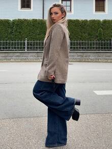 Jeta Ari 女性襯衫領犬牙紋西裝外套 - 棕色 - 查看 5