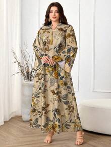 Al Najma Plus Size Women's Elegant Printed Arabic Style Dress Dress Modest - Multicolor - View 4