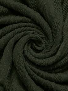 SHEIN LUNE Plus Size Casual Long Sleeve Textured Fabric T-Shirt With Curved Hem, Suitable For Autumn/Winter Holiday - Army Green - View 7