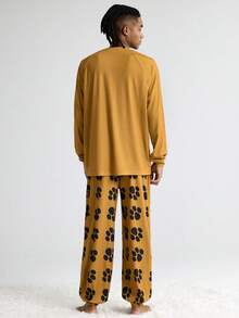 SCOOBY-DOO X SHEIN Men's Casual Dog Print Long Sleeve Top And Pants Loungewear Pajama Set, Autumn Dog Pajamas Pajamas For Women Animal Print Pajama Set Cartoon Pajamas, Fall & Winter Clothes - Brown - View 2