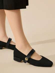 CUCCOO BASICS 女士圆头粗跟黑色玛丽珍鞋，舒适优雅，适合办公室穿着。 - 黑色 - 查看 6