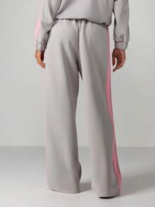 Missguided x Playboy 女士宽松阔腿运动裤，休闲舒适，侧边条纹设计，弹性腰带 - 灰色 - 查看 2