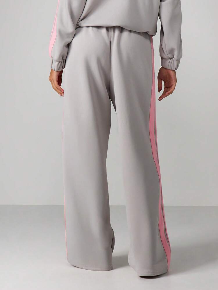 Missguided x Playboy 여성용 오버사이즈 와이드 레그 조거 캐주얼 루즈핏 스웨트팬츠 사이드 스트라이프 디테일 탄성 허리