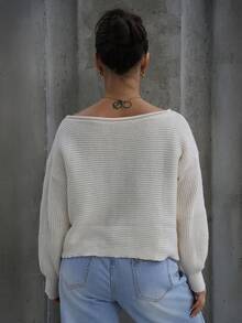 SAYEHFBABY Women's Off Shoulder Loose Fit Cropped Sweater With Off Shoulder Design, Solid Color, Casual And Comfortable, Suitable For Autumn/Winter,Long Sleeve Tops Knit Pullover Fall Outfit - Apricot - View 2