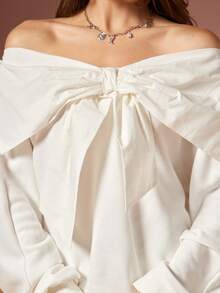 WESTFADE Sweat-shirt-shirt oversize à manches longues avec nœud en French Terry et coton popeline. Automne, hiver, fêtes, campagne, cowgirl, Noël, Nouvel An, bohème, décontracté et mignon