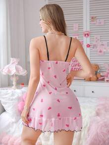 PetitDoll 可爱女孩风格树印花吊带睡裙 - 粉色 - 查看 3