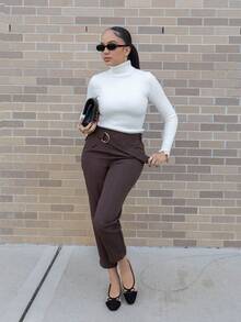 Melissa Matos Pantalones de cintura alta de unicolor para mujer - Café integral - Ver 1
