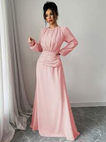 Elenzga Váy nữ dáng chữ A xếp ly eo chiffon đỏ ngày lễ tình nhân thanh lịch lãng mạn - Màu Hồng  San hô - Xem 6
