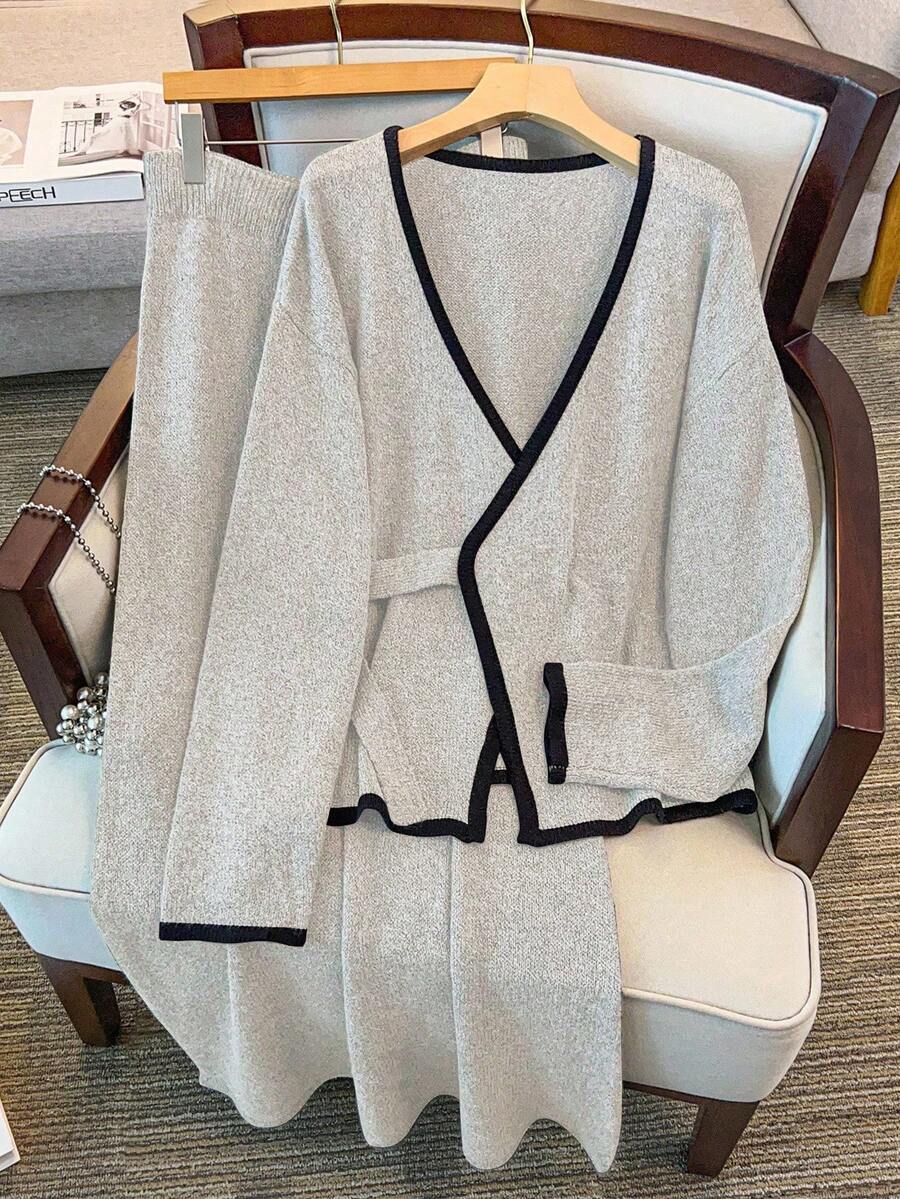 GlowEve CURVE Set Sweater Rajut Kasual Wanita Ukuran Besar, Musim Gugur/Musim Dingin - Aprikot - View 1