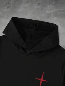 PAVTROS 2 件男士脸部和字母印花休闲连帽衫和运动裤套装，适合室内和室外，秋季服装 - 黑色 - 查看 3