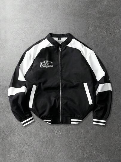 Street Life Veste décontractée unisexe avec imprimé anglais, veste de style américain de rue