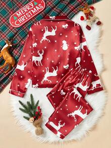 女童圣诞驯鹿印花长袖开衫和裤子两件套睡衣 - 彩色 - 查看 2