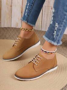 Hombre piel gamuza ligera punta redonda cordones suela baja estilo casual oficina diario zapatos Oxford - Marrón - Ver 2