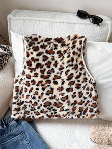 少女豹纹无袖外套 - 卡其色 - 查看 2