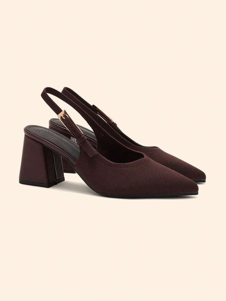 CUCCOO BASICS Women's Fashion Open Back Pointed Toe Chunky Heels Pumps, Classic Minimalist Design For Commuting, Dating, Party, Holiday, Wedding