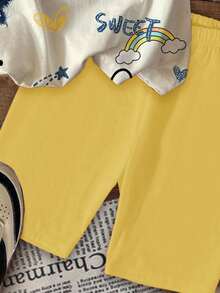 SHEIN Leap Crew Bộ 2 áo thun tay ngắn đơn giản và quần short cho bé gái tuổi teen, phù hợp cho mùa hè - Nhiều màu - Xem 6