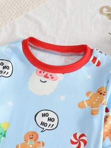 2pcs Girls' Green Gingerbread Man Christmas Color Soft Fleece Elastic Long Sleeve Top And Pants Homewear Set - Baby Blue - View 8