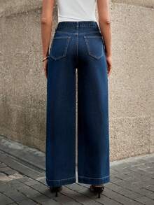 Selenza جينز بقصة واسعة للساق مطرز بحرف للنساء للارتداء اليومي