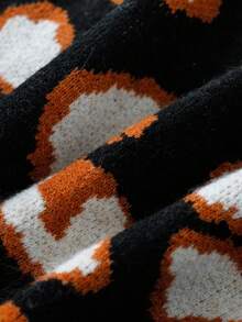 SHEIN Clasi 2024新款时尚豹纹交叉V领女式毛衣连衣裙 - 黑色 - 查看 3