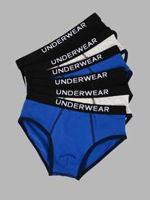 6条装男童简约英文字母图案松紧腰纯色舒适三角裤