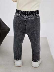 SHEIN Quần dài cạp cao co giãn thoải mái cho bé gái - màu đen - Xem 2