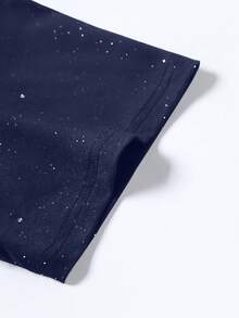 Claim Dot 男士休闲时尚街头拼接亮片字母图案短袖T恤 - 藏蓝色 - 查看 5