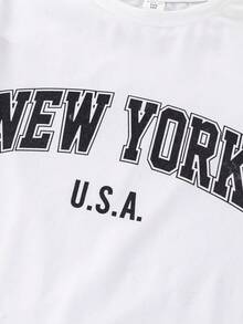 SHEIN Set de 3 camisetas gráficas casuales con letras para niño preadolescente, en negro, blanco y verde, adecuadas para ir al trabajo, la escuela, uso casual diario, deportes, otoño/invierno