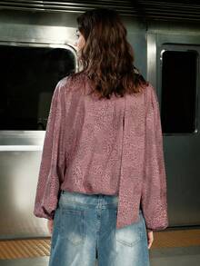 Airlisse Women's Leopard & Zebra Print Overlap V-Neck Long Sleeve Loose Fashion Shirt - Mauve Purple - View 3