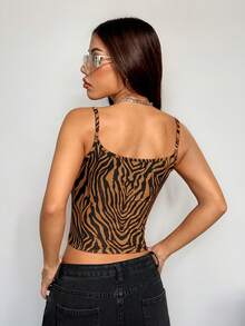 Coolane 女士时尚复古 Y2K 修身拼接撞色吊带背心 - 棕色 - 查看 2