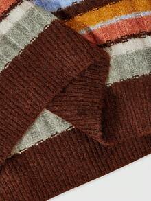 ROMWE Vintage Multi-Color Striped Women Pullover Sweater - Coffee Brown - View 5