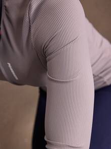 Powerista 女士字母印花长袖拉链骑行服上衣 - 淺灰色 - 查看 4