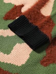 Claim Dot Men's Dropped Shoulder Long Sleeve Leopard Camo Knit Casual Cardigan, For Winter - Multicolor - View 4