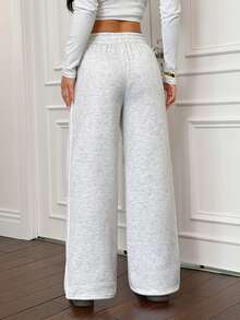 SHEIN PETITE 黑色侧条纹休闲裤，简约时尚，日常休闲，适合毕业典礼、返校季等场合，也适合教师穿着。 - 灰色 - 查看 2