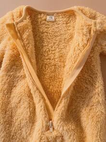 SHEIN 新生儿可爱毛绒狮子套装，包括带帽帽子和长袖拉链连体衣 - 黃色 - 查看 5